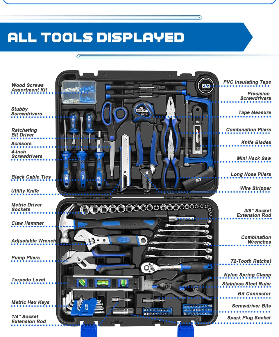 259Pcs Hand Tool Set DIY Home Repair Tool Kit Woodworking Tools Bag Car Repair Tool Set Wrench Saw Screwdriver By PROSTORMER