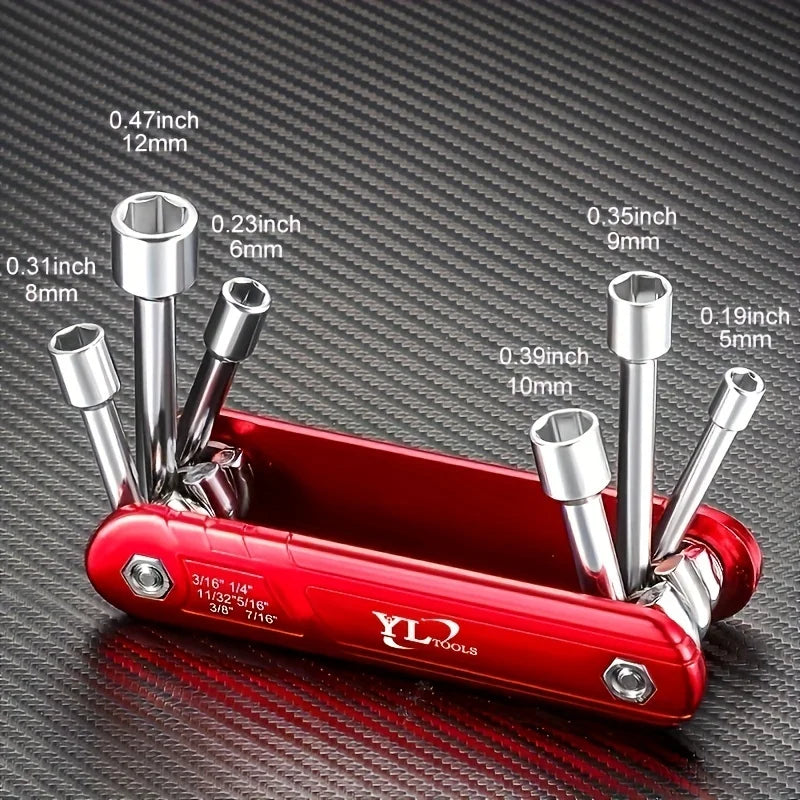 6-inch Portable Sleeve Tool Combos Set Outdoor Metric Folding Socket Wrench Multifunction Household Tools Sleeve