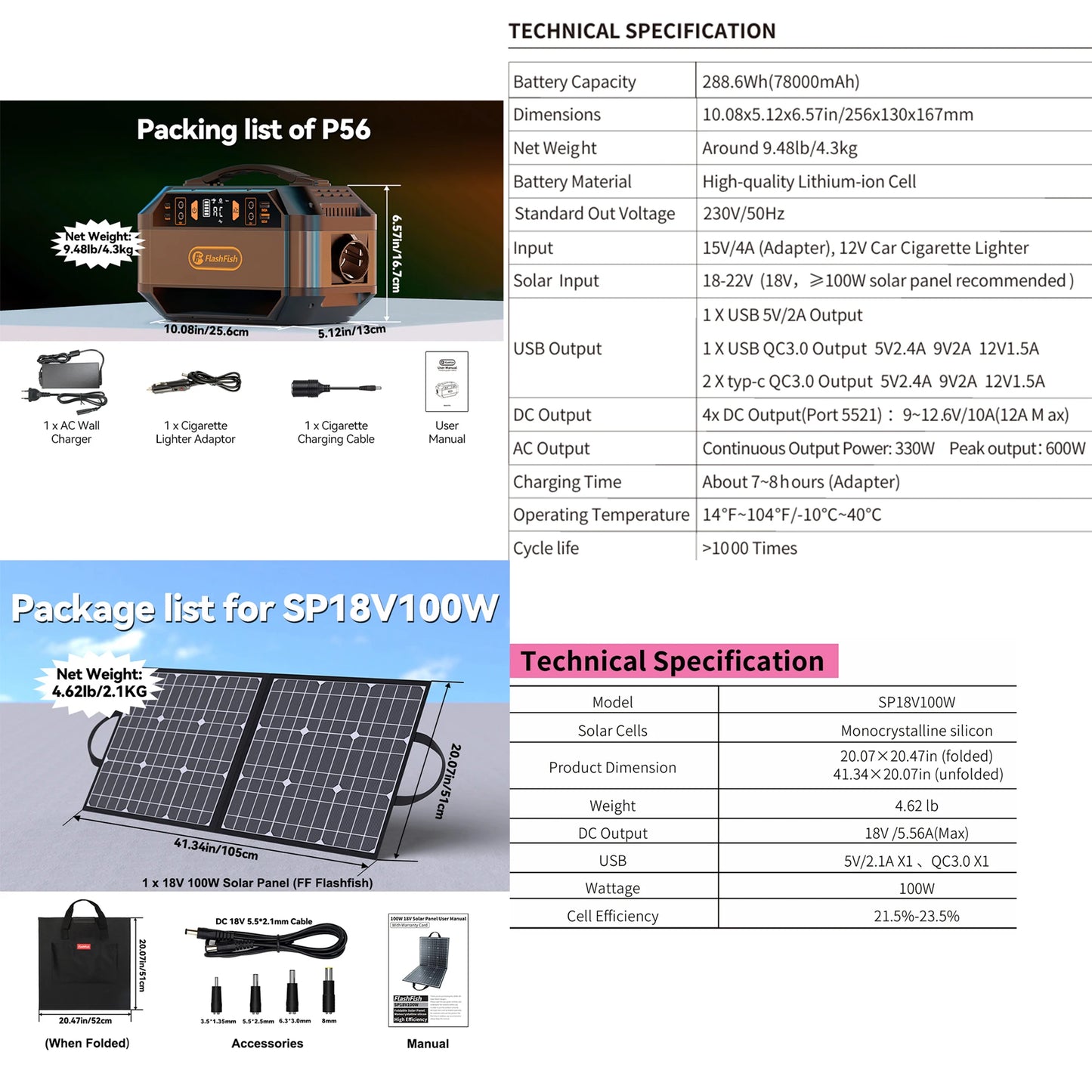 FF Flashfish 288Wh Portable Power Station Solar Generator 330W Lithium Batteries AC Outlets Battery Backup Power Pack Outdoor