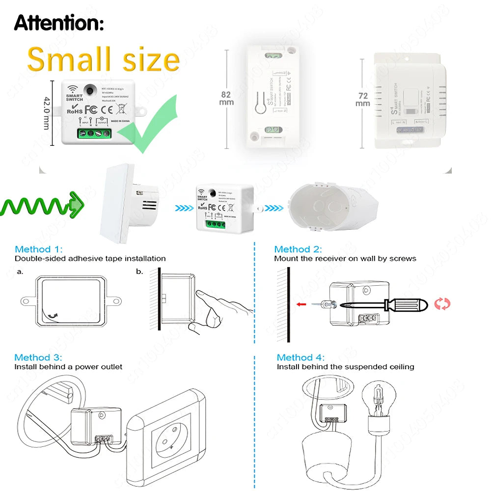Tuya Smart Home WIFI Mini Smart Switch Rf 433Mhz Wireless Wall Switch 86 Panel Receiver Interruptor Voice Control Alexa Google