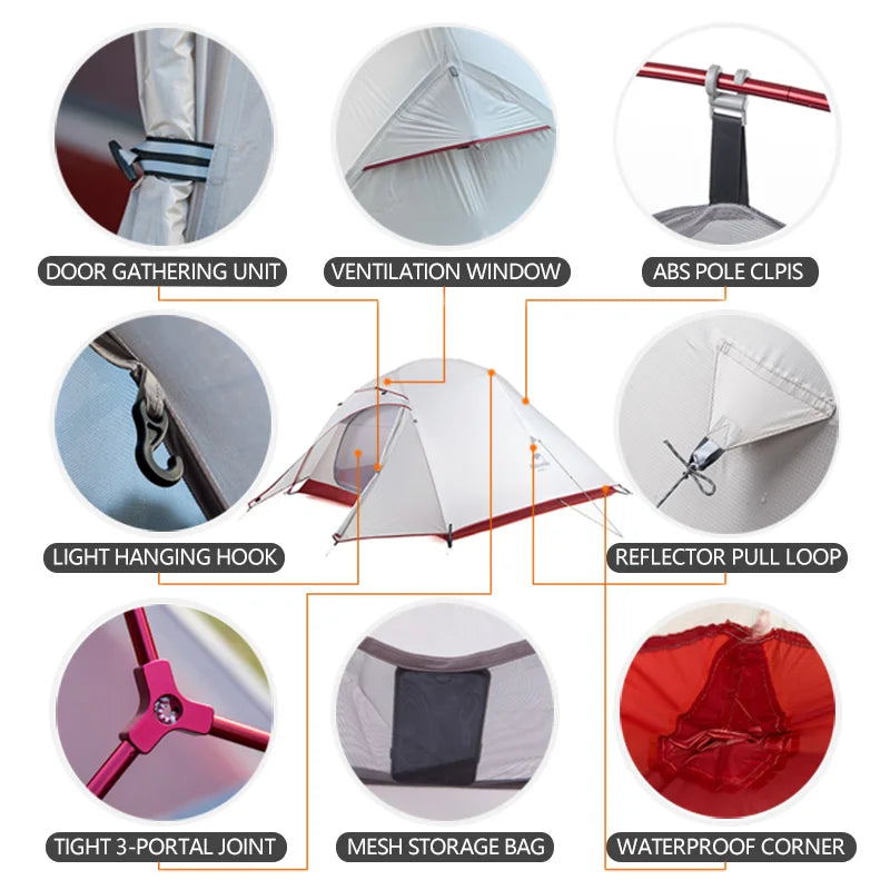 Naturehike Cloud Up 1 2 3 People Tent Ultralight 20D Camping Tent Waterproof Outdoor Hiking Travel Tent Backpacking Cycling Tent