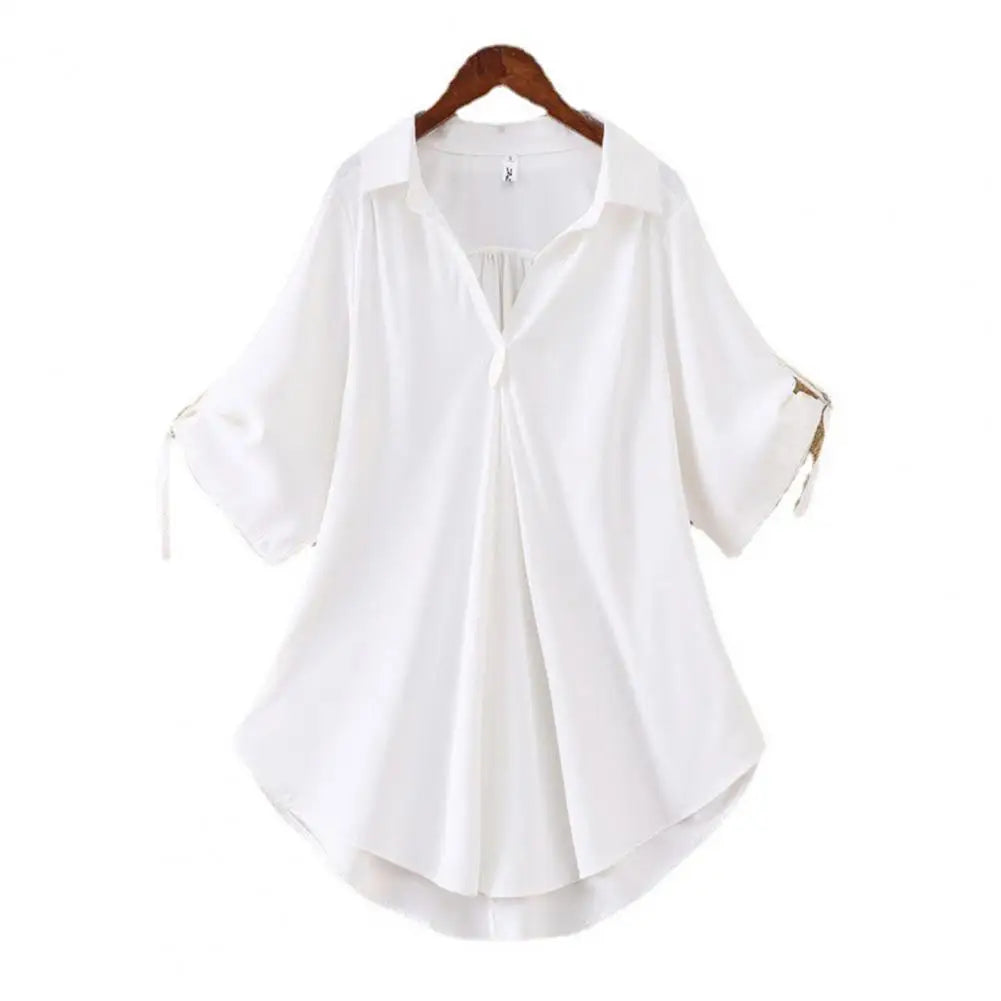 Women Summer Tunic 2023 Fashion Casual Women's Blouses Solid Color Cool Casual Ladies V Neck Loose Blouse Summer Chiffon Tops
