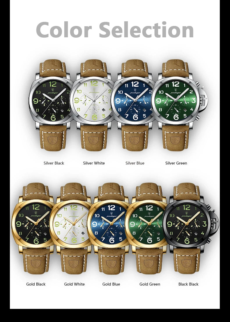 POEDAGAR Luxury Man Watch Chronograph Waterproof Luminous Date Watch for Men Casual Leather Sports Military Men's Quartz Watches