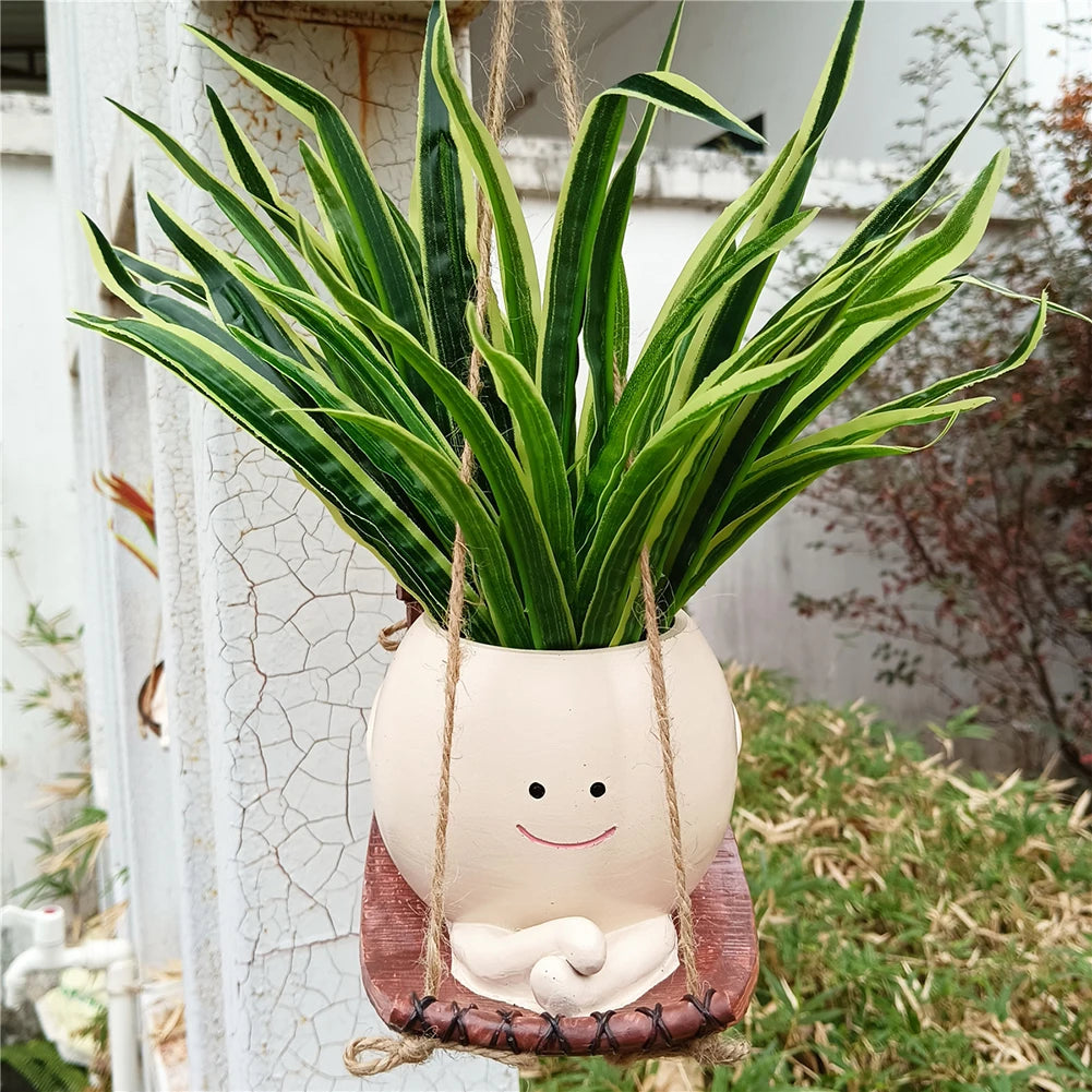 Flower Pot Wall Planter Pot Creative Swing Face Resin Cute Plant Succulent Pots Smiling Face Flower Container Garden Accessories