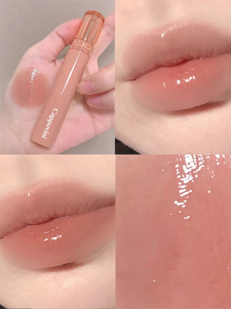Waterproof Mirror Jelly Lip Glaze 6 Colors Water-light Lip Gloss Long Lasting Moisturising Glossy Red Tint Lips Makeup Cosmetics