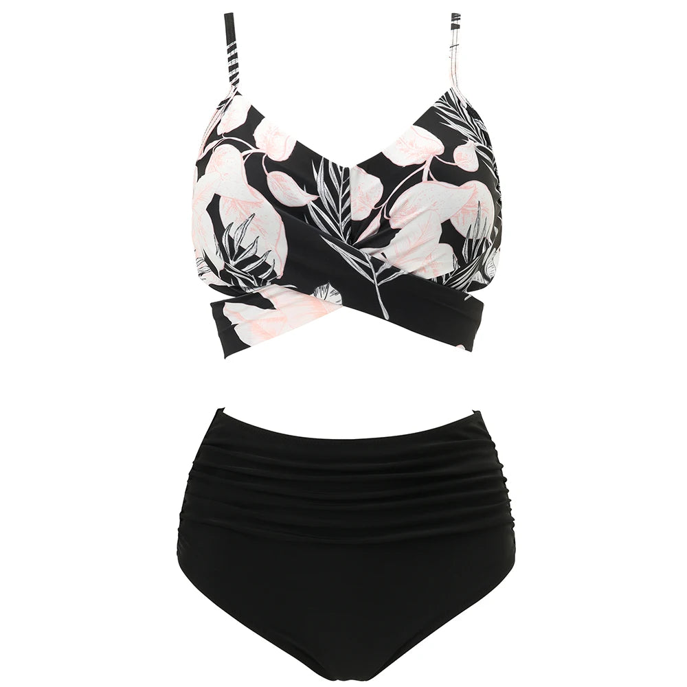 High Waist Sexy Bikini Set 2024 Biquini Swimwear Women Two Pieces Swimsuit Floral Beachwear V-Neck Bathing Suits Female