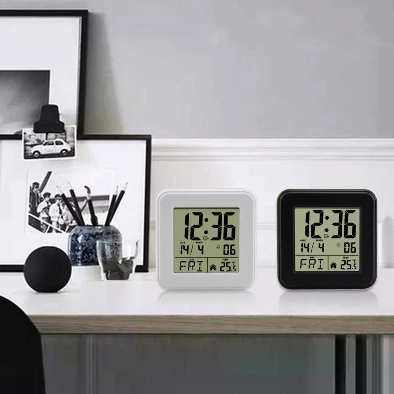 Portable Mini Digital Alarm Clock Temperature Date Week Touch Backlight Snooze Table Clock 12/24H Battery Powered LCD Clock