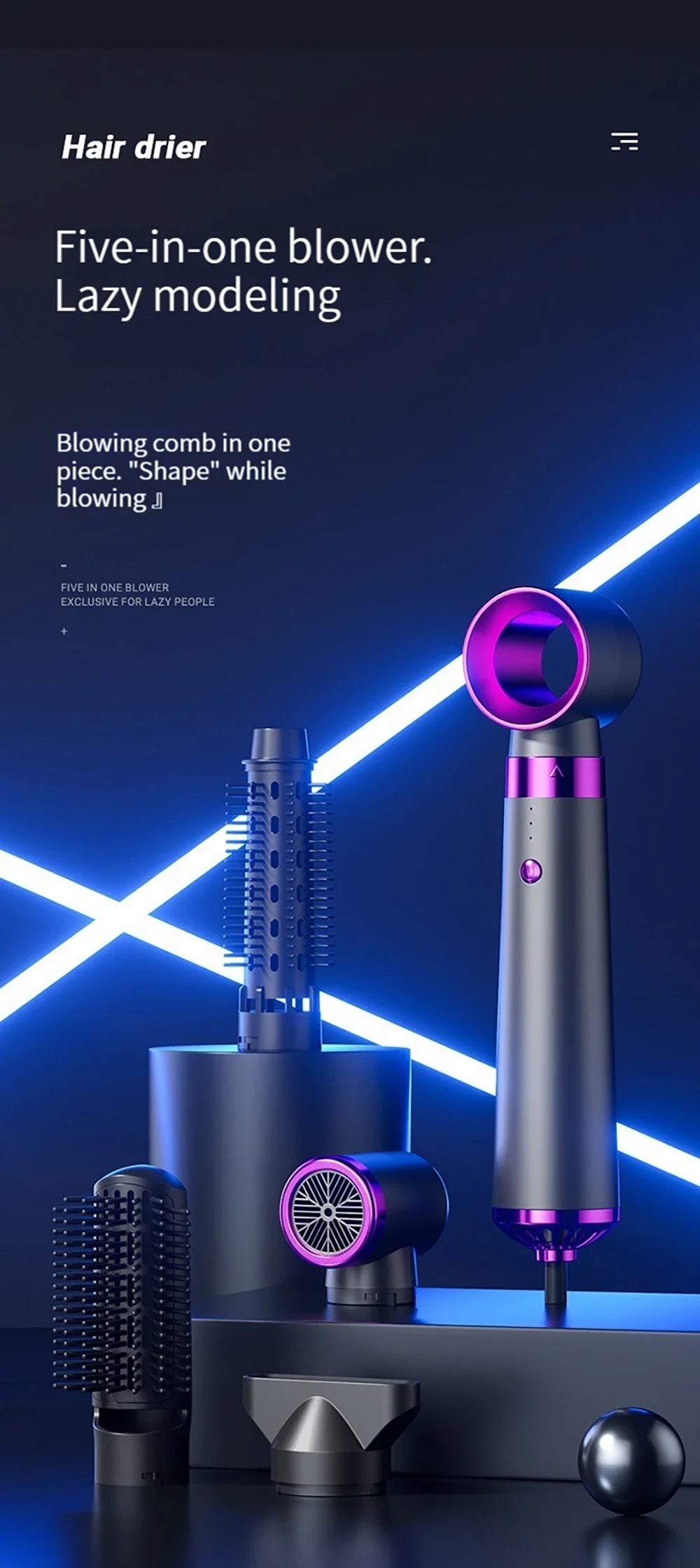 Multifunction Hair Dryer 5 in 1 Hot Air Comb Automatic Curling Rod Straight Hair Comb Hair Dryer Salon Style Tool Fast Dry