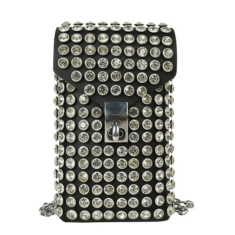 Luxury Full Rhinestone Women Phone Waist Bags Detachable PU Leather Waist Belt Shoe chain Crossbody Shoulder Bag Pack