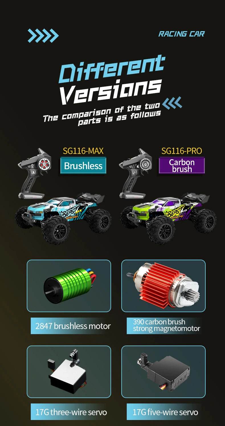 ZLL SG116 MAX/PRO 1:16 High Speed Drift Racing 80KM/H Or 40KM/H Brushless Motor 4WD RC Car Off Road Car Toys for For Kid Gift