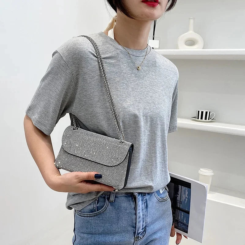 JIOMAY Mini Shoulder Bag for Women Designer Purses and Handbags Bling Rhinestone Clutch Bags Girls Chain Crossbody Bag Wholesale