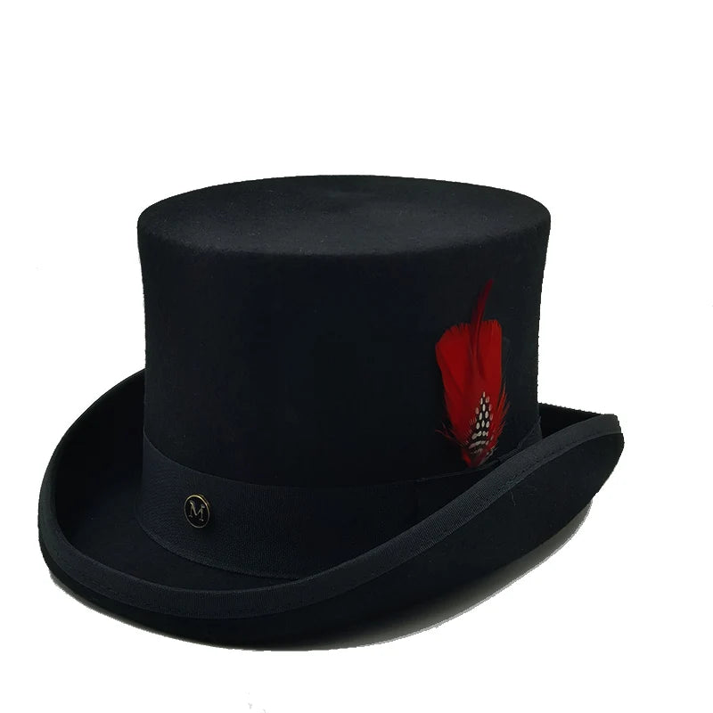 Fedoras Wool Magic high hat British black jazz top hat male court gentleman flat felt hat Webbing sombrero de copa británico