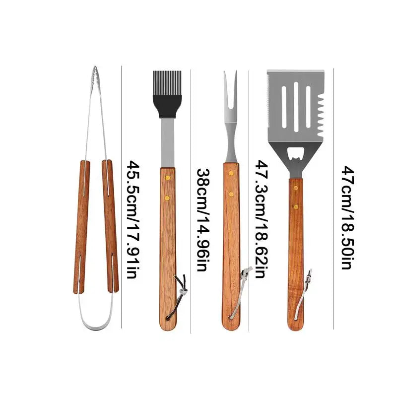 4PCS Grill Utensils Set Stainless Steel Heavy Duty Grilling Accessories Kit Outdoor Camping BBQ Grill Tools Set Grill Utensils