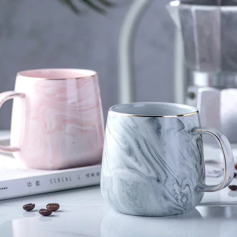 Nordic Ins Style Ceramic Mug Marbled Gold Rim Coffee Cup Oatmeal Breakfast Cup Valentine's Day present Couple water cups