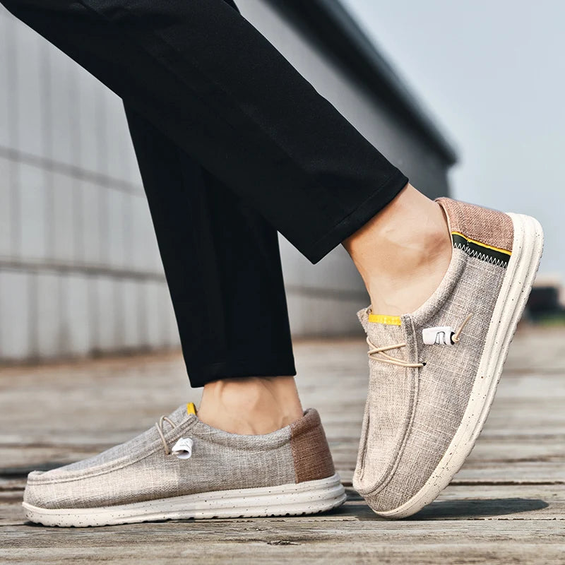 Men Casual Canvas Shoes Mens Loafers Breathable Slip on Flats Male Vulcanized Shoes Driving Shoes Plus Size 48 Walking shoe
