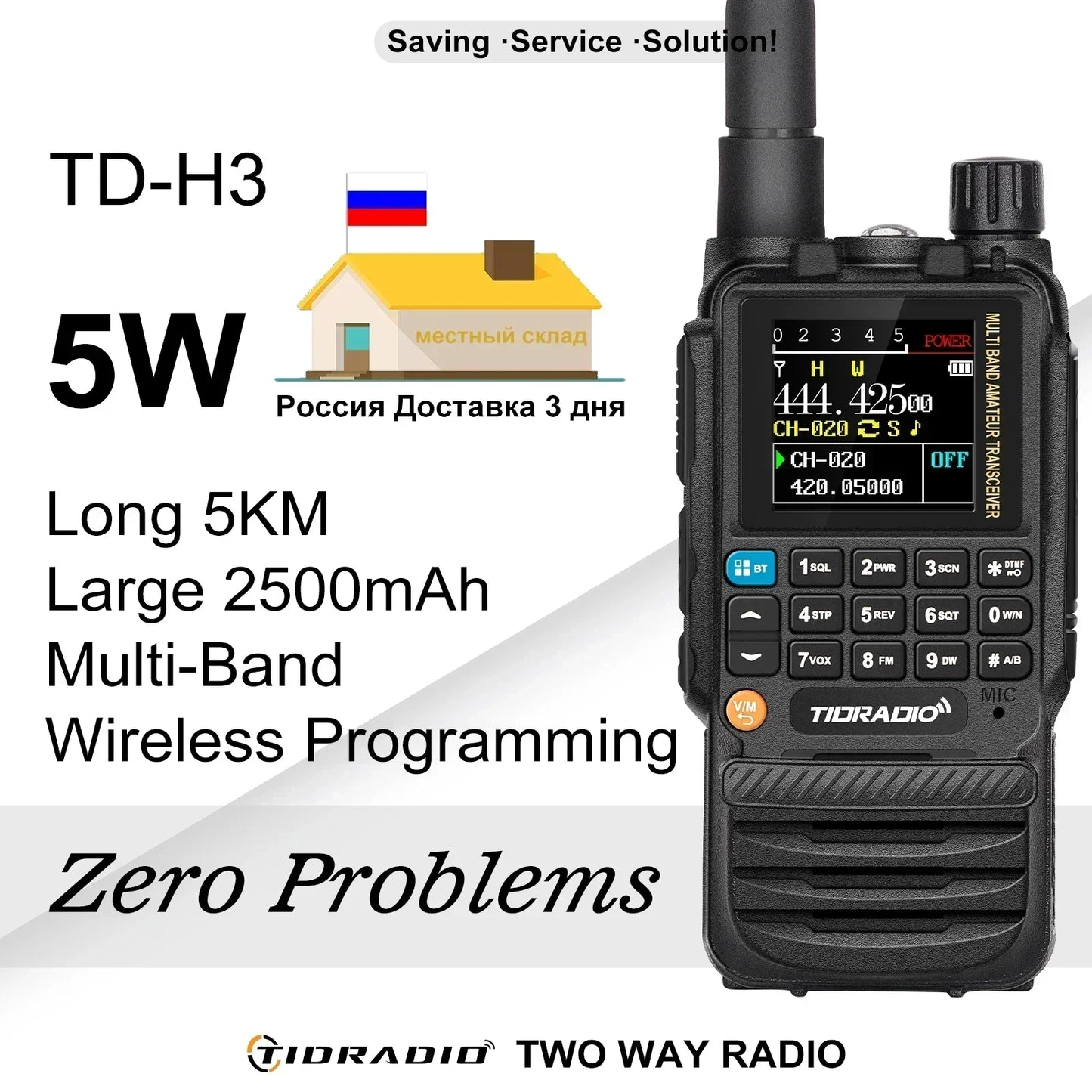 TIDRADIO H3 Walkie Talkie Phone APP Wireless Programming Dual PTT Air Band Long Range Radio USB Type-C Cable Programming &Charge