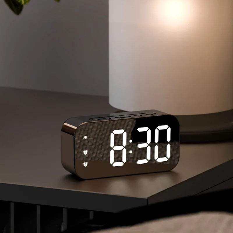 Voice Control Digital Alarm Clock Temperature Dual Alarms Snooze Table Clock 3 Levels Brightness Adjustment 12/24H LED Clock