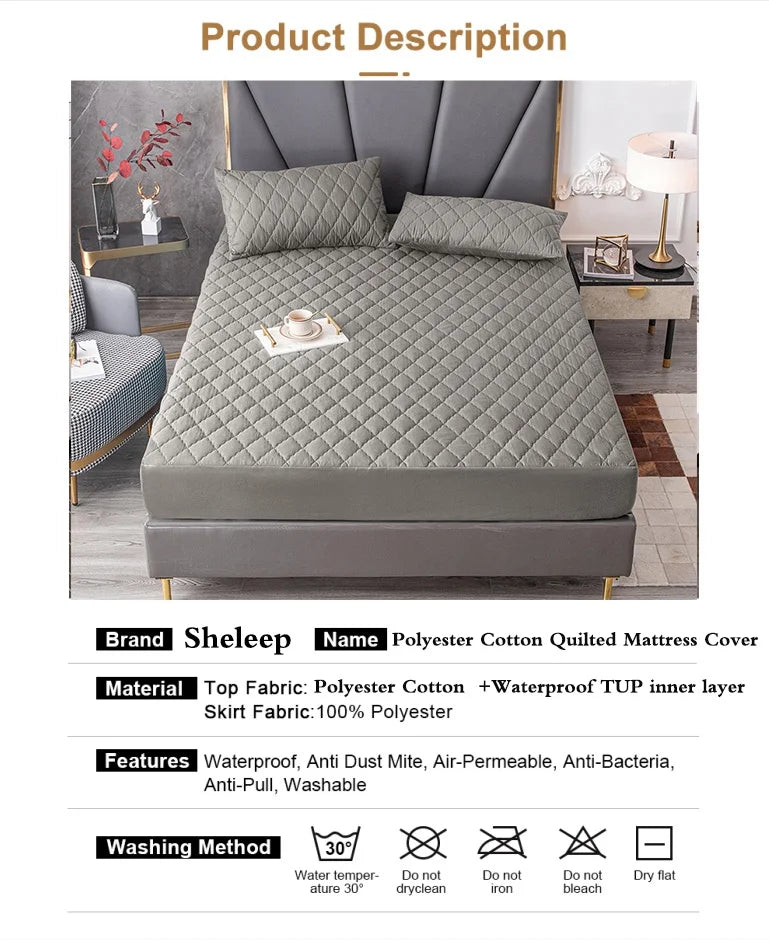 100% Waterproof Thicken Mattress Protector Cover Non-slip Fitted Bed Sheet Pad Bed Cover Single Double Bed Queen King Size 1Pc
