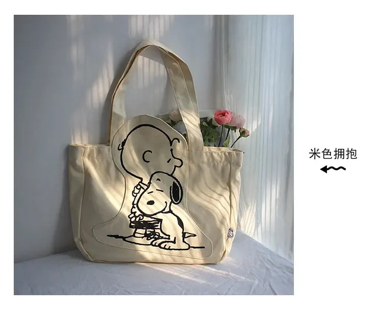 New Cartoon Fashion Snoopy Canvas Shoulder Bag Casual Cute Large Capacity Female Student Tuition Crossbody Bag