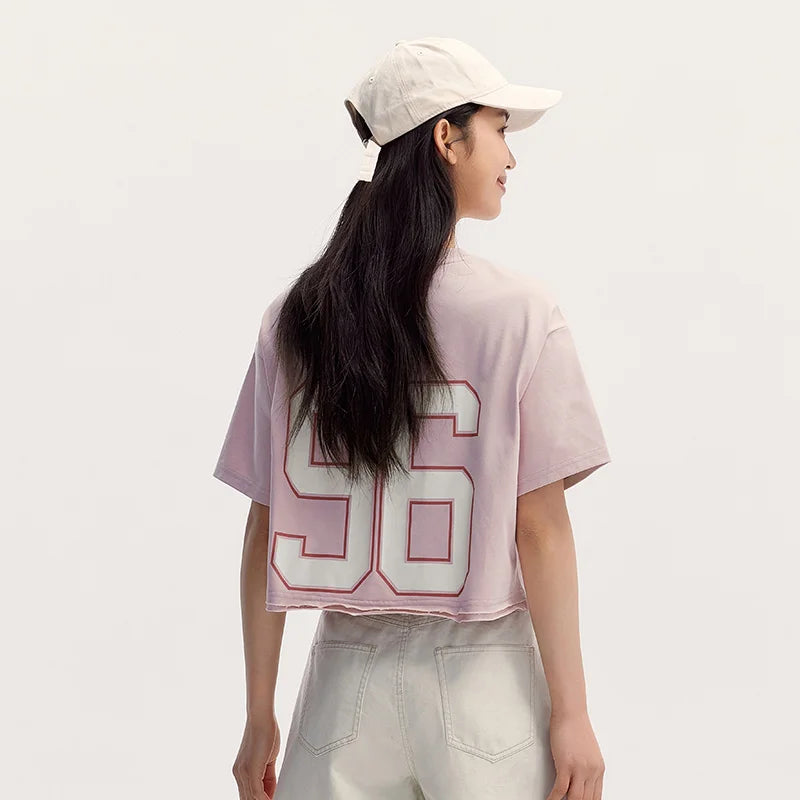 Semir Short-Sleeved T-Shirt Women Short Length American Letter Print 2024 Summer New Vintage Style Loose Fit Clothing