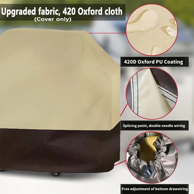420D Oxford Cloth Outdoor BBQ Cover Waterproof Oven Cover Anti-Dust Beige Grill Cover Gas Charcoal Electric Protective Cover