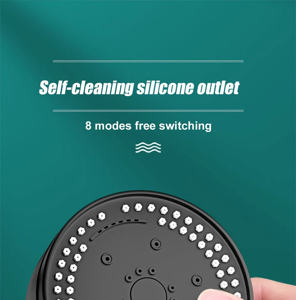 VILOYI 8 Modes Adjustable Shower Head High-pressure Water Saving Black Showerhead Handheld Bathroom Massage Showers Nozzle