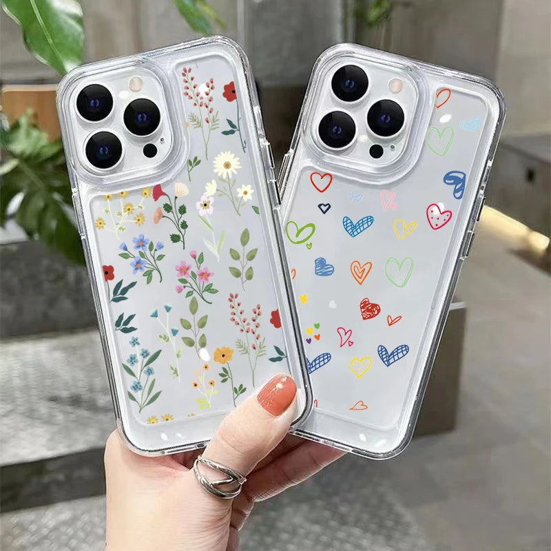 Flower Love Soft Silicone Phone Case For iPhone 16 15 14 13 12 11 Pro Max XS XR 7 8 15 Plus Transparent Shockproof Bumper Cover