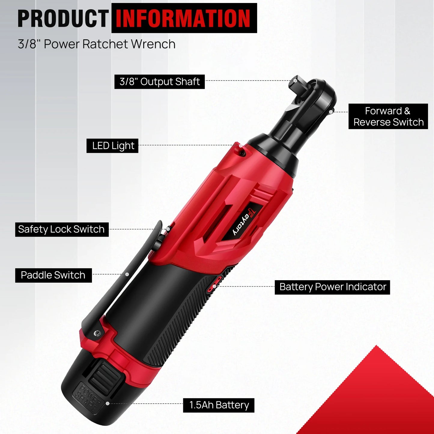 DayPlus 200NM 3/8" Cordless Electric Ratchet Wrench,90° Angle Wrench 12V Power Ratchet Tool with 2 Batteries & Charger+7 Sockets