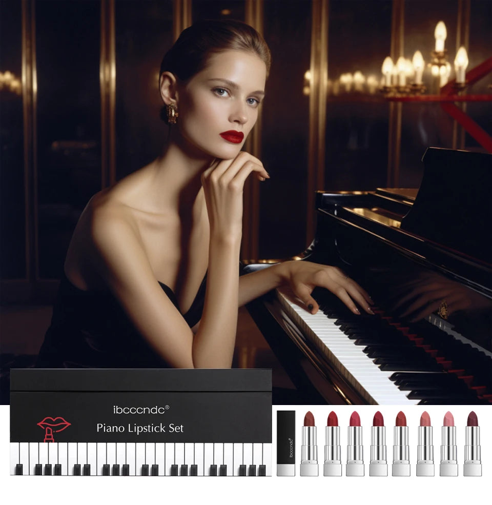 8Pcs/Set Velvet Matte Lipstick Set Long Lasting Waterproof Creative Piano Box Design Nude Red Batom Makeup Cosmetic Gifts