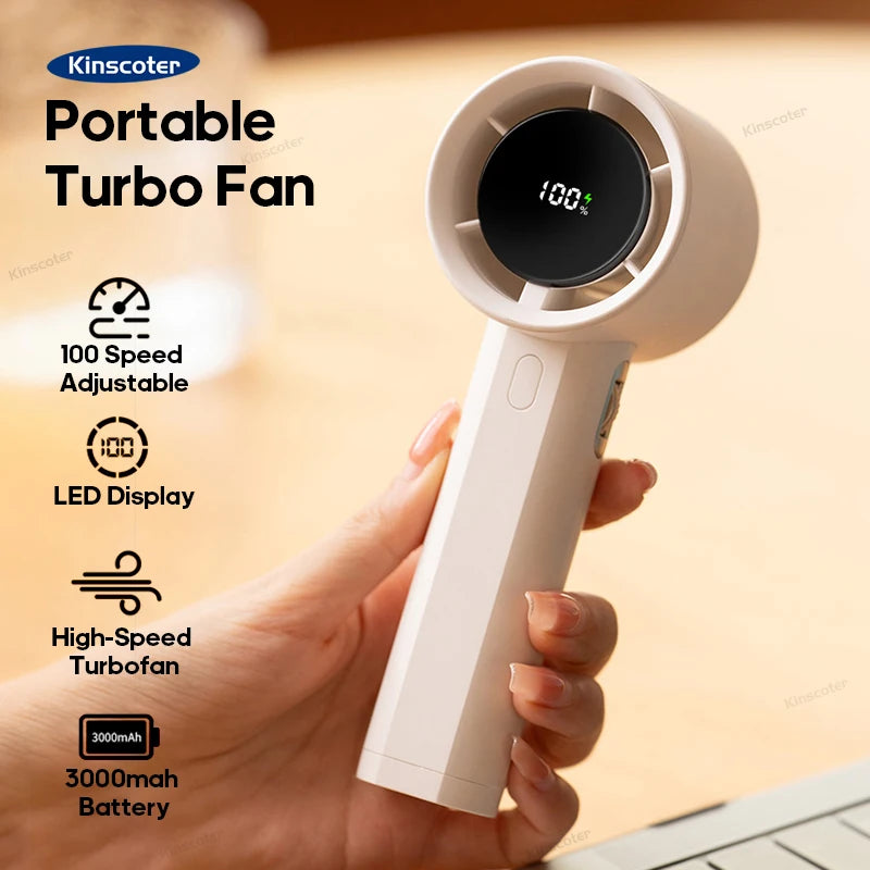 Mini High Speed Turbo Handheld Fan 100 Wind Speeds Adjustable with Digital Display 3000mAh Battery Operated Electric Eyelash Fan