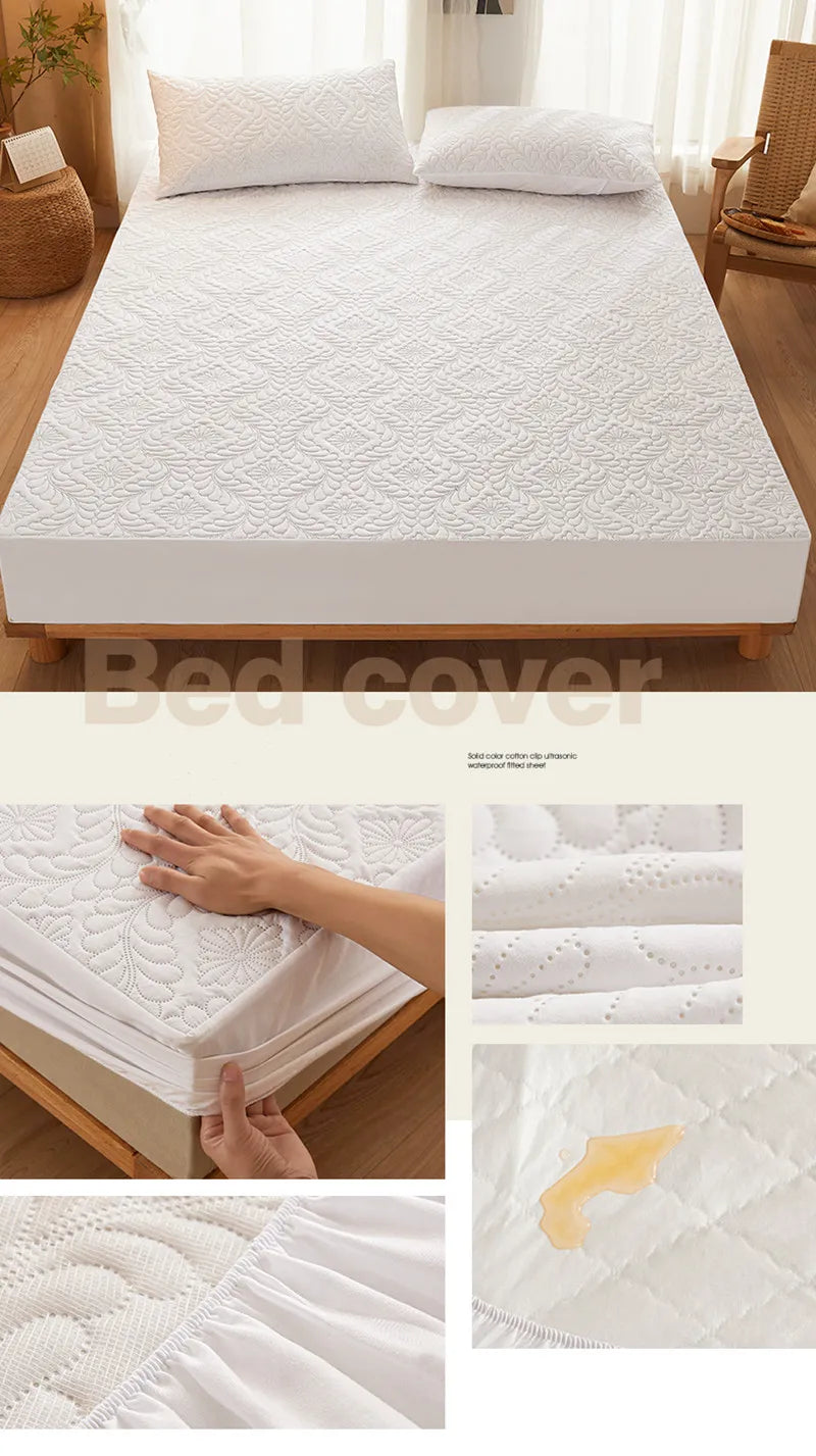 100% Waterproof Quilted Mattress Cover Protector Breathable Antibacterial Fitted Sheet with Elastic Band Queen King Bed Sheet