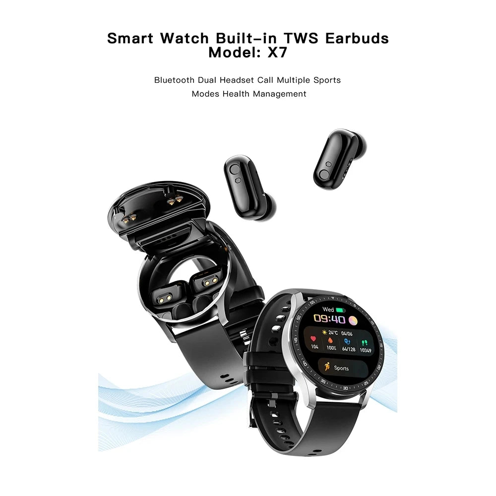 X10 Smart Watch Two In One TWS Wireless Bluetooth Call Headset Full-Touch Large Screen Heart Rate Monitor Sport Music Smartwatch