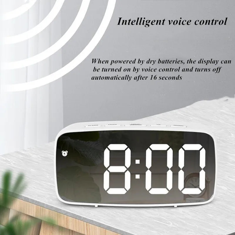 Acrylic/Mirror Digital Alarm Clock Voice Control Snooze Night Mode Table Clock 12/24H Anti-disturb Funtion Electronic LED Clock