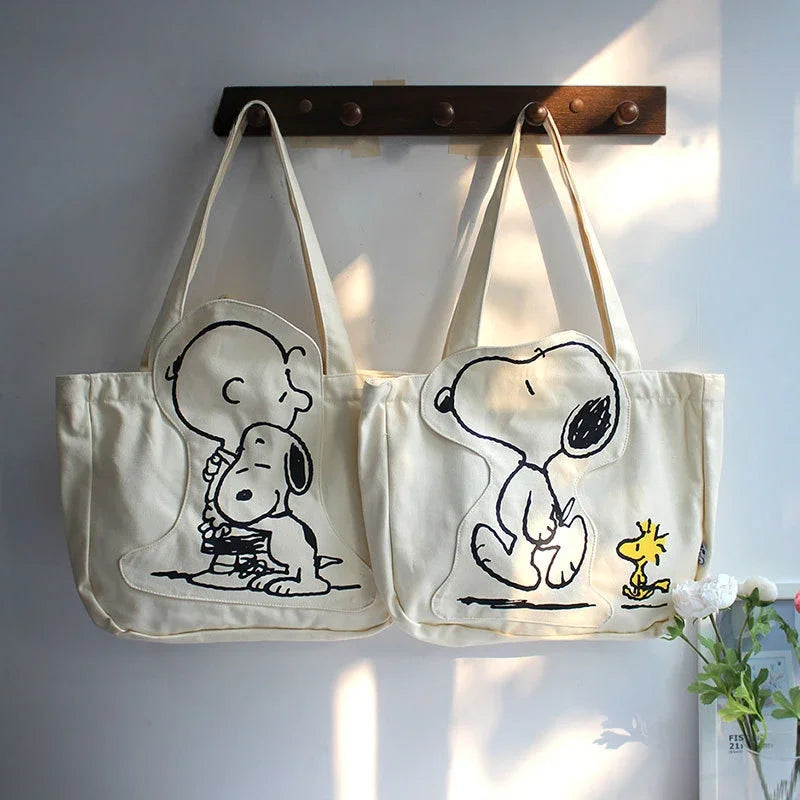 New Cartoon Fashion Snoopy Canvas Shoulder Bag Casual Cute Large Capacity Female Student Tuition Crossbody Bag