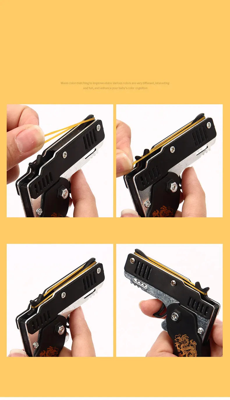 1PC MINI Toy Gun Keychain 50 Rubber Bands Folding Rubber Band Gun Shooting Pistol Alloy Key Charm Pendant Kid Outdoor Party Gift