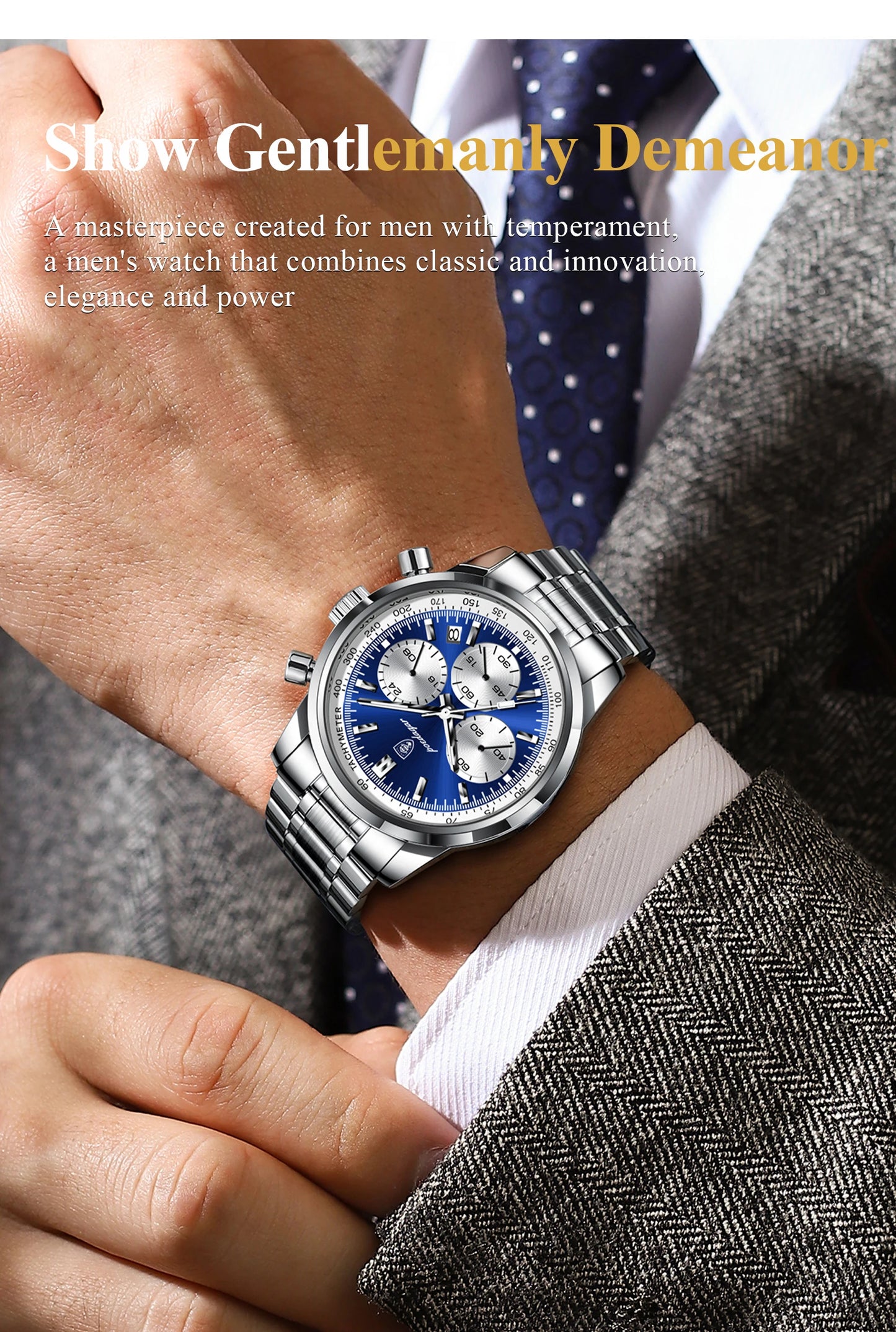 POEDAGAR Luxury Men Watch Waterproof Luminous Chronograph Date Stainless Steel Watch for Men Quartz Military Men's Watches Reloj