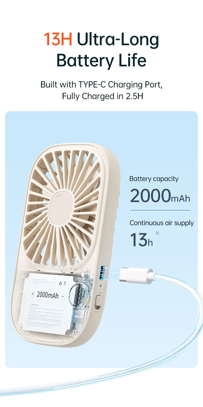 JISULIFE Mini Handheld Fan, Small Fans Portable with Bracket, USB Rechargeable Desk Fan ,Makeup Eyelash Fan ,Send Lanyard