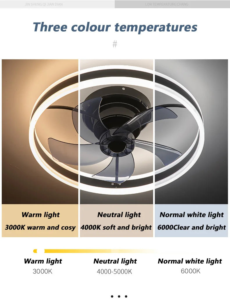 Inverter DC Motor Ceiling Fan Lamp with Remote Control Infinitely Dimmable 6-Speed Adjustment 360°Rotation Detachable LED Lights