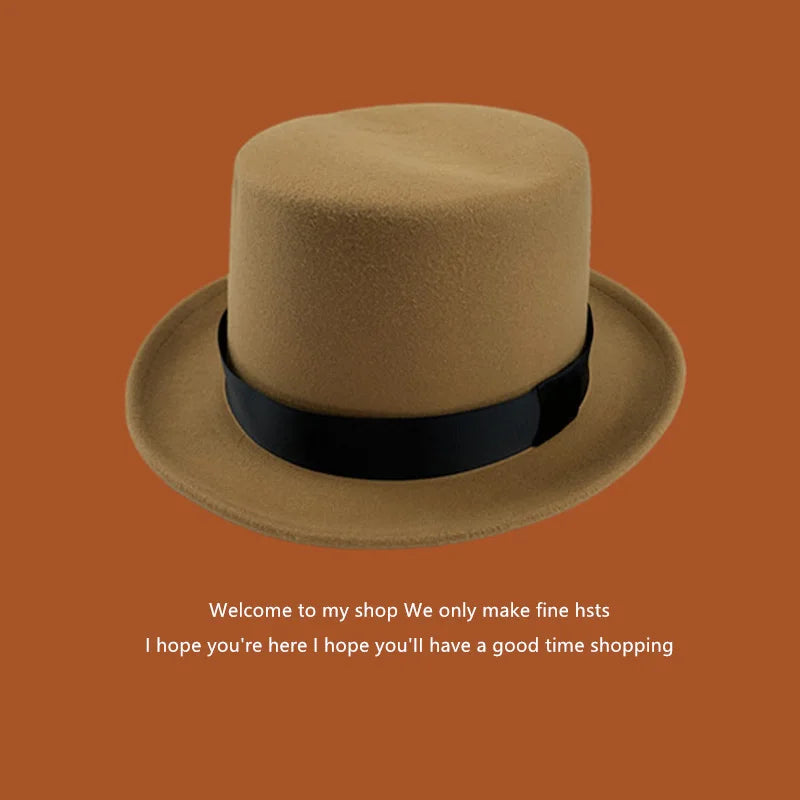Fedoras Wool Magic high hat British black jazz top hat male court gentleman flat felt hat Webbing sombrero de copa británico