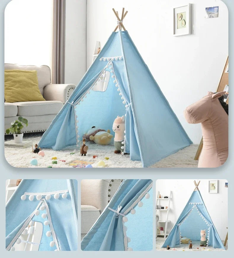 Portable Children Tents Tipi Play House Kids Cotton Canvas Indian Play Tent Wigwam Child Little Beach Teepee Party Room Decor