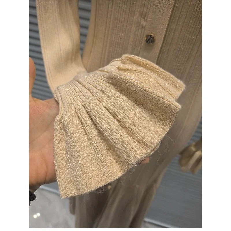 Knitted Mid-Length Dress 2024 New Women Long Sleeve Ribbed Party Dresses Elegant Lady Knitwear 5240175