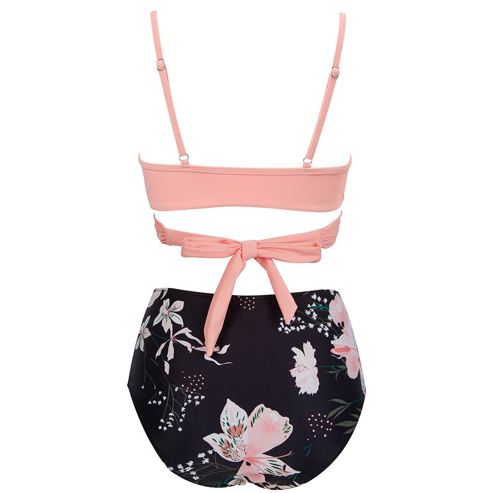 High Waist Sexy Bikini Set 2024 Biquini Swimwear Women Two Pieces Swimsuit Floral Beachwear V-Neck Bathing Suits Female