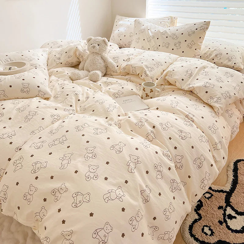 Ins Simple Flower Bed LinenTwin Full Queen King Size Bed Sheets Set Adults Kids Floral Bed Comforter Sets Bed Duvets Kawaii