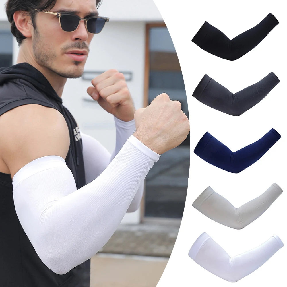 Plus Size UV Solar Arm Sleeves Men Cycling Cool Muff Summer Ice Silk Elastic Arm Cover Driving Anti-Sunburn Cool Hand Sleeves