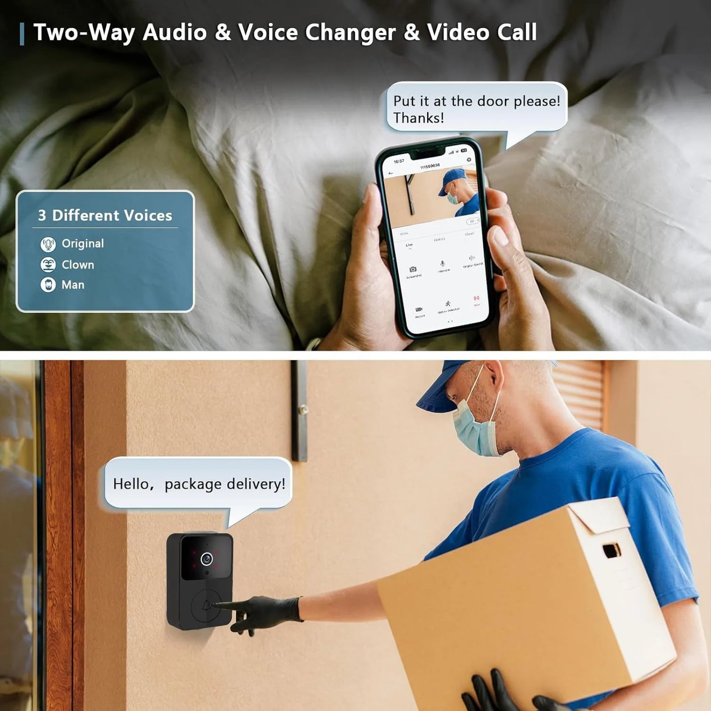 Tuya Wireless Video Doorbell, Smart Doorbell Camera Works with Tuya APP, HD Surveillance with Night Vision & Motion Alerts