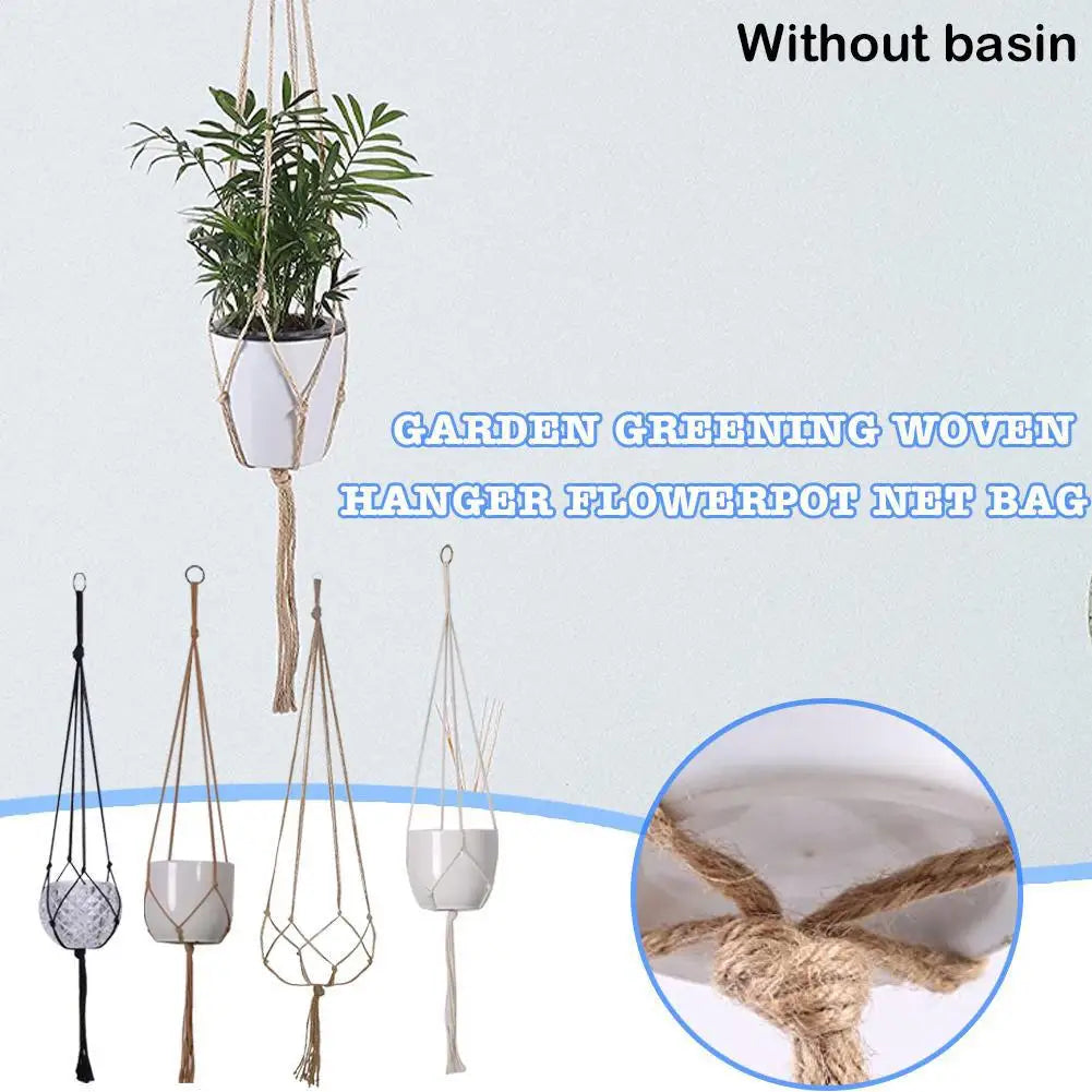 1pcs Braided Rope Hanging Basket Flower Pot Straw Macrame Net Hanger Garden Holder Craft Plant Balcony Decor Accessories