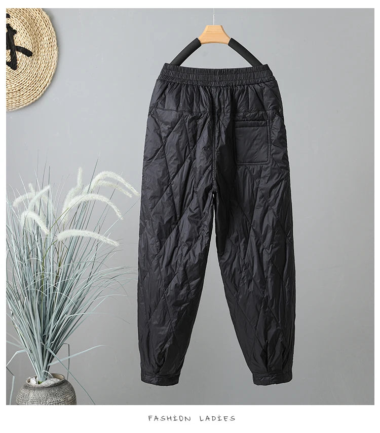 Elegant Light Weight Warm Down Cotton Trousers 2024 New Winter Outerwear Work Trousers Windproof Quilted Harem Pants for Women