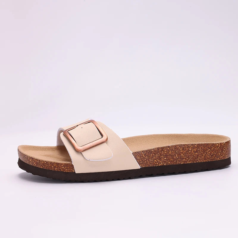 Kidmi Women Cork Suede Mules Slippers Outdoor Antiskid Beach Slippers Classic Cork Footbed Women Sandals With Adjustable Buckle