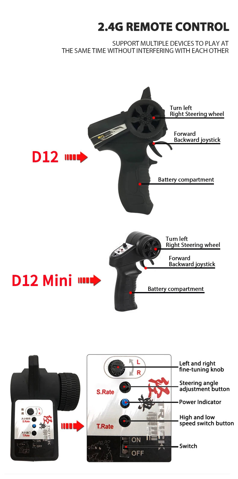 WPL D12 1:10 / 1:16 RC CAR Simulation Drift Climbing Truck LED Light Haul Cargo Remote Control Electric Toys For Children