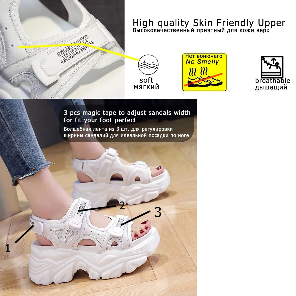 Fujin 8cm Women Sandals Platform Thick Sole Chunky Shoes Platform Ins Casual Summer Shoes Sandals Beige Black Comfortable